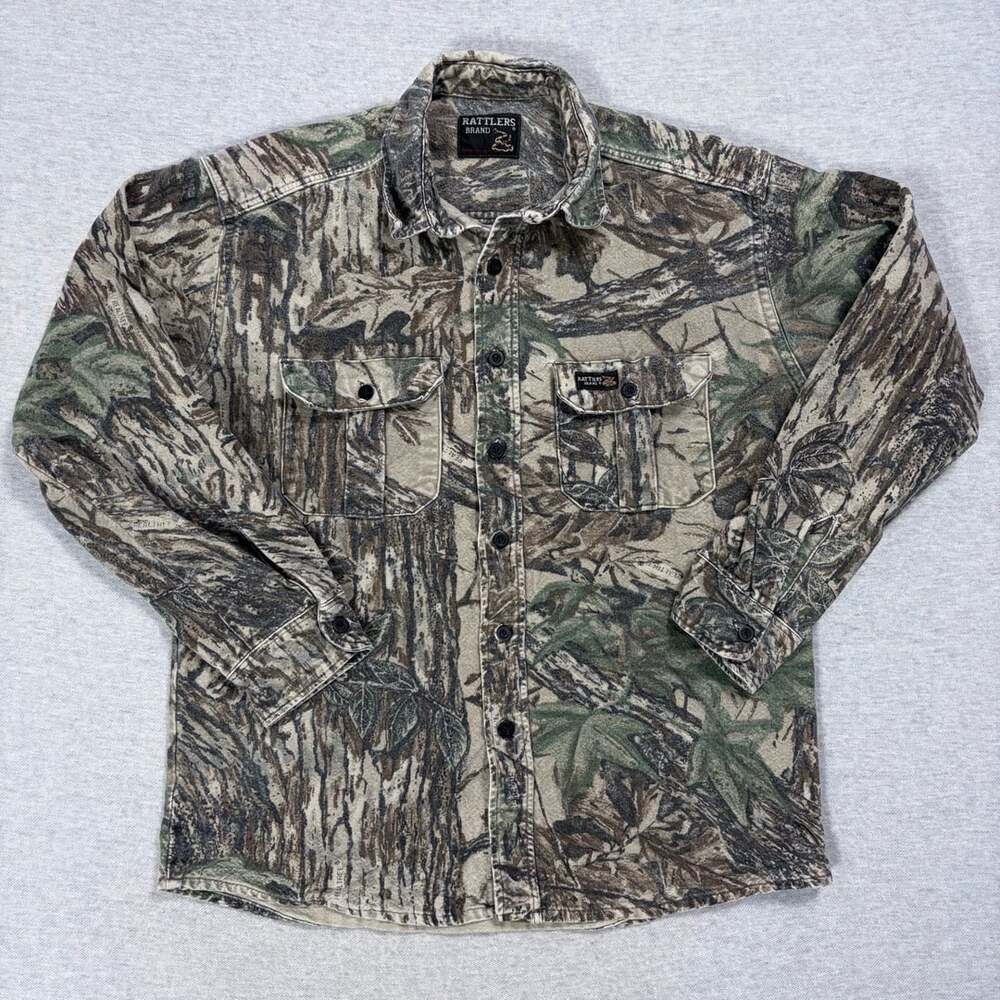 Rattlers Brand Camouflage Hunting Shirt Size XL Vintage Real Tree Cotton